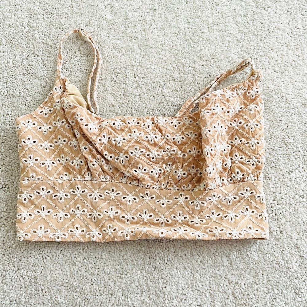 Never worn Tan and White Crop Top